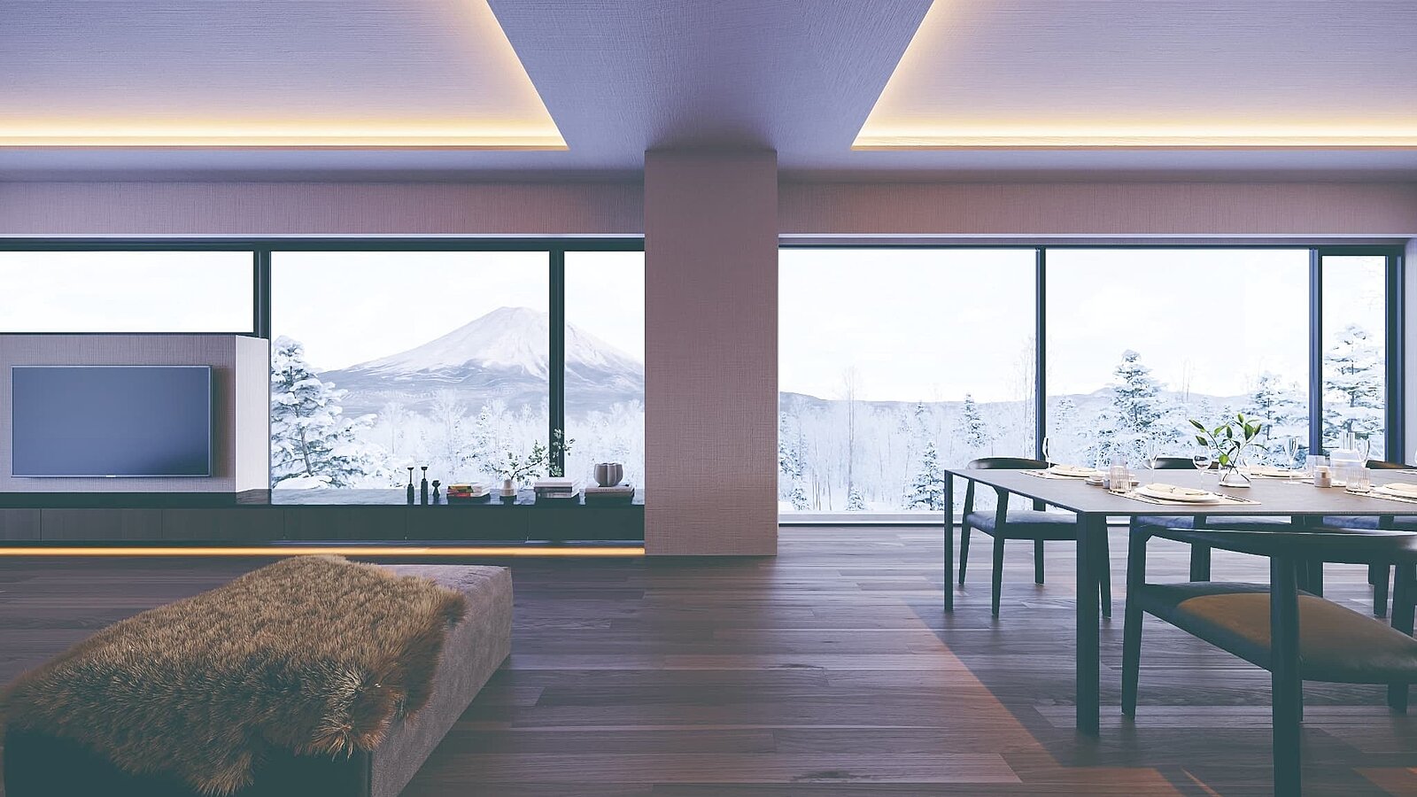 Powder Loft Niseko Interior Living Room Dining Room 01