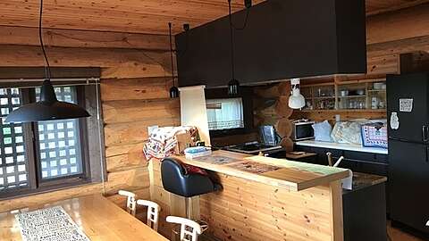Izuumijyo1 Log House Kitchen Living